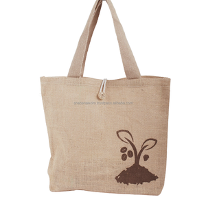 Sacs fourre-tout en jute imprimés durables et grands, motif arbre mignon, sacs de courses naturels recyclables à bandoulière, prix abordable - Product Image 1