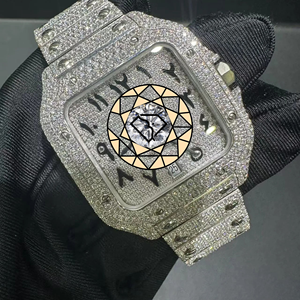 Reloj de Cuarzo Personalizado de Acero Inoxidable con Incrustaciones de Moissanita Cuadrada de Lujo, con Esfera de Números Romanos, Estilo Hip Hop - Product Image 2
