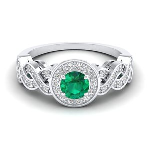 Bague REYES Dainty en argent sterling 925 avec émeraude ronde de 0,5 carat et halo de moissanite pour femme, bijou classique - Product Image 5