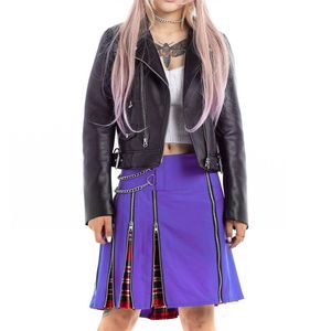 Kilt Escocés Híbrido de Color Morado para Mujer, Estilo Punk Tradicional, con Detalles de Cadena y Cremallera, Superventas - Product Image 4