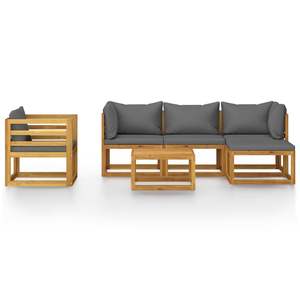 Ensemble de salon de jardin modulaire moyen en bois d'acacia massif gris foncé, canapés de jardin - Product Image 3