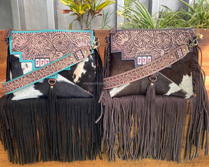 Bolsos cruzados de cuero mecanizados a mano más vendidos y cartera de bloqueo RFID para mujer, conjuntos de embrague de piel de vaca a la moda para mujer - Product Image 4