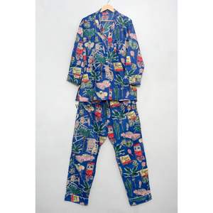 Ensemble de pyjama esthétique pour femmes, en coton, manches longues, vêtements d'été, robes décontractées, ensemble de pyjama imprimé floral fait main - Product Image 4