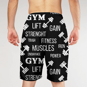 Pantalones Cortos Deportivos para Hombre con Estampado de Mancuernas, Cintura Elástica, Transpirables, para Fitness y Entrenamiento, Diseño en Blanco y Negro - Product Image 2