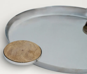 Mirror Finish Solid Metal Luxury <b>Serving</b> Tray Round <b>Buffet</b> <b>Platter</b> with Wooden Handles for Restaurant Catering Decor - Product Image 4