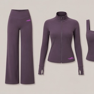 Conjunto de yoga de cintura alta con logo personalizado, chaqueta de gimnasio, sujetador deportivo, pantalones que absorben el sudor, levanta glúteos, manga larga para mujer, 2 piezas - Conjuntos de gimnasio y fitness - Product Image 3
