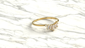 Anillo de Diamantes Baguette de Oro de 18K de Lujo con Corona de Diamantes Redondos Graduados en Forma de Chevron, Anillo de Boda, Joyería Fina, Regalo para Mujer - Product Image 3