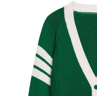 Nouveau style personnalisé, cardigan décontracté d'hiver pour femmes, col en V, style varsity, boutons brodés, logo en organza, 100% coton