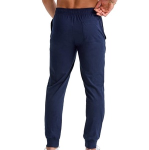 Men's Navy Blue Cotton Sweatpants Elastic Waist Side Pockets Casual <b>Joggers</b> Autumn Wear Custom Logo - Product Image 2
