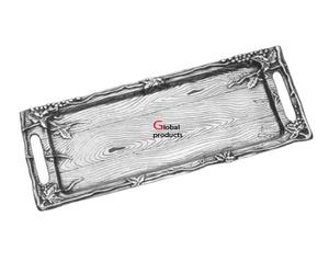 Plateau de service en aluminium en métal fini argent au design gaufré pour restaurant et bar d'hôtel - Product Image 1