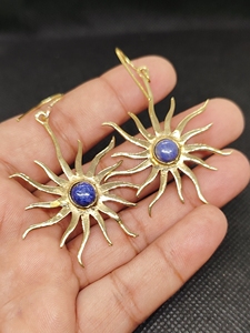 Natural Lapis Lazuli Brass Dangle Drop <b>Earrings</b> Gold Plated Handmade Gemstones Women Boho Jewelry Gift Wholesale - Product Image 3