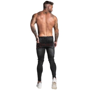 Jean slim homme style urbain uni printemps, denim déchiré extensible délavé, broderie et rivets hip-hop - Product Image 3
