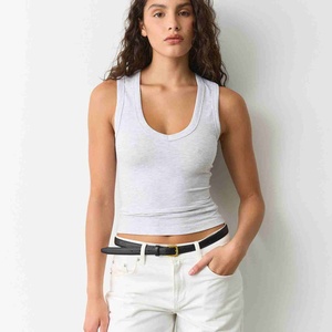 Camisetas deportivas transpirables para mujer, anti-pilling, 100% algodón jersey, con cuello redondo, para gimnasio, fitness, yoga, camisetas de tirantes acanaladas para mujer - Product Image 1