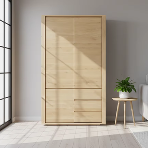 Moderno Armario de Madera Khulan Estilo Escandinavo con Acabado Natural, Mueble de Almacenamiento de Madera Sólida para Sala de Estar y Dormitorio - Product Image 1