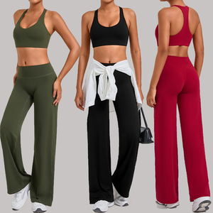 New Womens Yoga Wear High Quality Sportswear Active V SHAPE Flare <b>Pants</b> Fitness Sports Bra Gym Yoga Sets Workout Sets for Women - Product Image 1