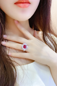 Bague de cocktail en rubis, sertie de griffes, motif bouquet de fleurs, bague de fiançailles de luxe pour femme - Product Image 5