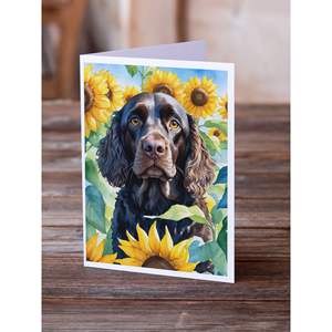 Whimsical American Water Spaniel y girasoles A7 tamaño 5x7 tarjetas de notas en blanco paquete 8 con sobres para saludos - Product Image 2