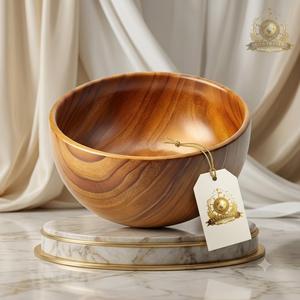 Moderna Ensaladera de Madera con Acabado Liso, Tazón Redondo de Madera Natural para Servir Frutas, Vajilla de Madera para Mesa de Cocina - Product Image 1