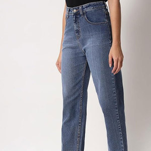 High Waist Womens Straight Leg <b>Denim</b> Jeans Frayed Raw Hem Blue <b>Stretch</b> Pants Casual Ankle Length Trouser Spring Style - Product Image 5