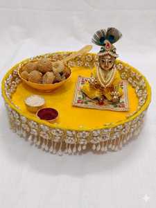 Juego de Thali Decorativo de Krishna con Tazón, Cuchara y Porta Kumkum, Decoración para Janmashtami, Regalo Espiritual, Bandeja de Ofrenda Bal Gopal - Product Image 2