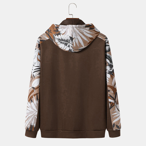 Sudadera con Capucha para Hombre, Estampado de Hojas Tropicales Marrones, Manga Raglán, Estilo Holgado Informal, para Otoño e Invierno - Product Image 2