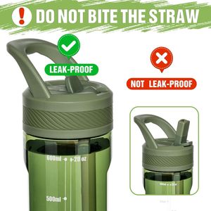 Borraccia Verde Militare in Tritan Senza BPA con Cannuccia, Design Anti-Perdita per Casa, Scuola, Viaggi, Promozione Articoli per Bere - Product Image 3