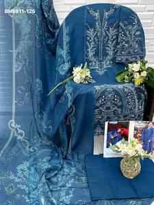 Increíble conjunto de salwar-kameez y dupatta de algodón cambray de colores vibrantes con bordado semicompuesto, proveedor de la India, moda femenina. - Product Image 6