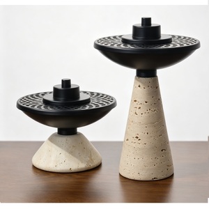 Quemador de incienso de mármol veteado premium con base geométrica de acero inoxidable para carbón de Oud - Product Image 4