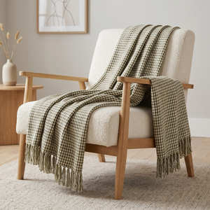 <b>Rust</b> Cotton Woven <b>Throw</b> for Living Room Sofa with Textured Surface and Decorative Fringe in Warm Contemporary Style - Product Image 5