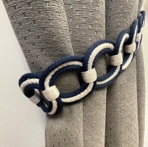 Natural Cotton Rope Curtain Tie Backs, Nautical Decor, Beach Decor, Navy Blue Tie Back - Product Image 3