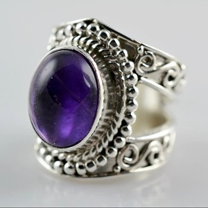 Amethyst <b>Ring</b> Handmade Sterling Silver Bezel Setting Natural Purple Oval Shape Gemstone <b>Boho</b> Jewelry Women's Jewekry - Product Image 1