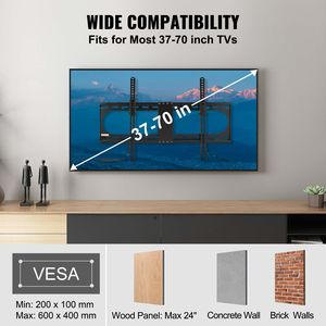 Supporto Universale da Parete per TV, Staffa in Acciaio a Basso Profilo per la Maggior Parte dei TV da 37-70 Pollici, VESA 600x400mm, Inclinazione Massima - Product Image 6