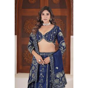Conjunto de Lehenga, Blusa y Dupatta de Novia con Bordado de Lentejuelas y Zari para Recepción de Boda, Colección de Ropa Étnica Festiva de Diseñador - Product Image 4