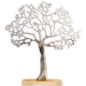 Modern Polished Aluminum <b>Tree</b> of Life Sculpture on Mango Wood Base Handcrafted Silver Metal <b>Tabletop</b> Figurine for Home & Office - Product Image 5