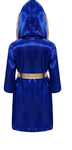 HAWK SPORTS INDUSTRIES Robe de boxe à capuche pour enfant en satin polyester noir avec bordure dorée, tenue d'entraînement durable pour MMA et Muay Thai - Product Image 6