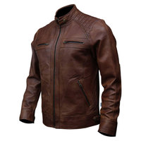 Blouson Bomber en Cuir de Vachette Marron Écologique pour Homme, Col Montant, Fermeture Éclair, Coupe Slim, Manches Classiques, Style Hiver
