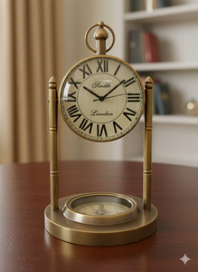 Vintage Table <b>Clock</b> Antique Nautical Brass <b>Clock</b> Round Analog Decorative Maritime Timepiece for Home Office <b>Desk</b> Decor - Product Image 1