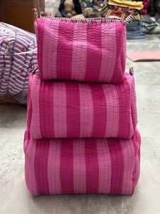 Pink Striped Cotton Cosmetic Bag Small Size Zipper Closure Toiletry Bag Multi Function <b>Makeup</b> <b>Case</b> Lovely Style Toiletry Pouch - Product Image 5