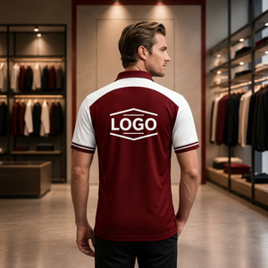 Polo à manches courtes rouge et blanc pour homme, séchage rapide, tricoté, design uni décontracté, logo frontal imprimé par transfert thermique, idéal pour le golf - Product Image 4