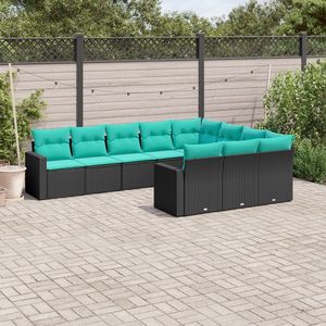 Set Divano da Esterno in Polyrattan Nero da 10 Pezzi con Cuscini - Elegante Collezione di Mobili da Giardino - Product Image 1