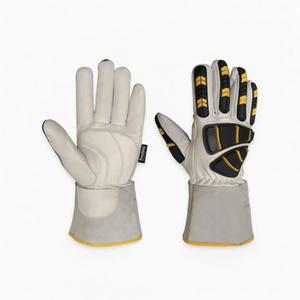 Guantes de Trabajo de Cuero Parflex, Puntas de Dedos Texturizadas Blancas Antideslizantes, Puño Recto, Guantes de Seguridad de Uso General - Product Image 1