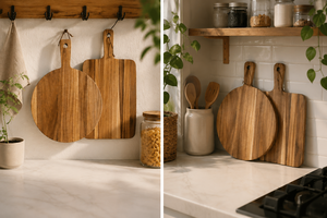 Planche à découper en bois d'acacia massif, épaisseur 1,5 cm, planche ronde en bois avec poignée, grain de bois naturel, taille personnalisée, OEM ODM - Product Image 4
