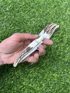 High Quality Stainless Steel Damascus Folding Pocket Knife Laguiole Style Stag Horn Handle Straight <b>Drop</b> Point Blade 19cm - Product Image 6