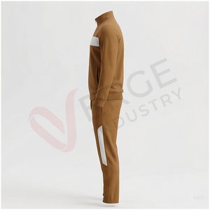 Ensemble de survêtement marron pour homme, manches longues, col montant, fermeture éclair sur le devant, blocs de couleur, décontracté, respirant, pour l'automne, coupe classique - Product Image 3