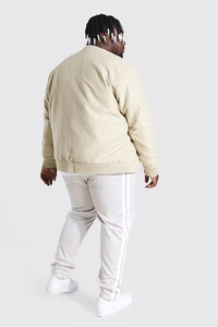 <b>Men's</b> Cream <b>Bomber</b> <b>Jacket</b> Solid Color Zipper Closure Casual Autumn Wear Stand Collar Regular Fit Polyester Cotton Blend - Product Image 2