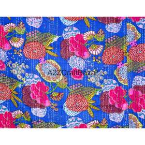 Couette Kantha en coton biologique 100% brodée, réversible, double taille, écologique, faite à la main en Inde, pour hôtel, utilisable toute l'année - Product Image 2