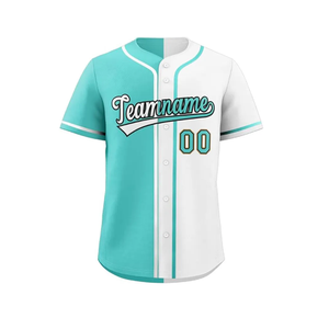 Maillot de baseball personnalisé d'hiver, écologique, sublimé, pour homme, manches courtes, boutonné, blocs de couleur, nom et numéro de l'équipe, logo avant - Product Image 1