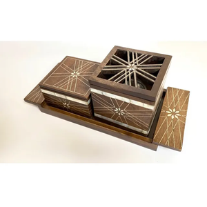 Ensemble de Bakhoor PearlAura Elite en bois avec incrustation de nacre, brûleur d'encens en mosaïque de coquillages pour intérieurs luxueux et sophistiqués - Product Image 5