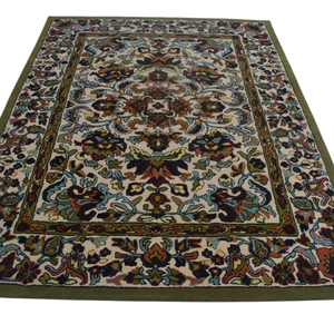 Tapis oriental traditionnel en laine tufté à la main, design floral botanique persan vintage, bordures multicolores - Product Image 2