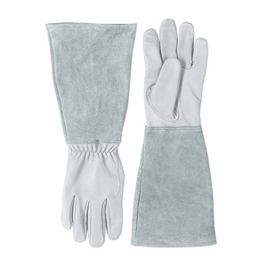 Gants de sécurité en cuir blanc, manchette longue de 28 cm, résistance à la chaleur, durables, anti-chaleur, gants de travail avec manchette froncée - Product Image 3
